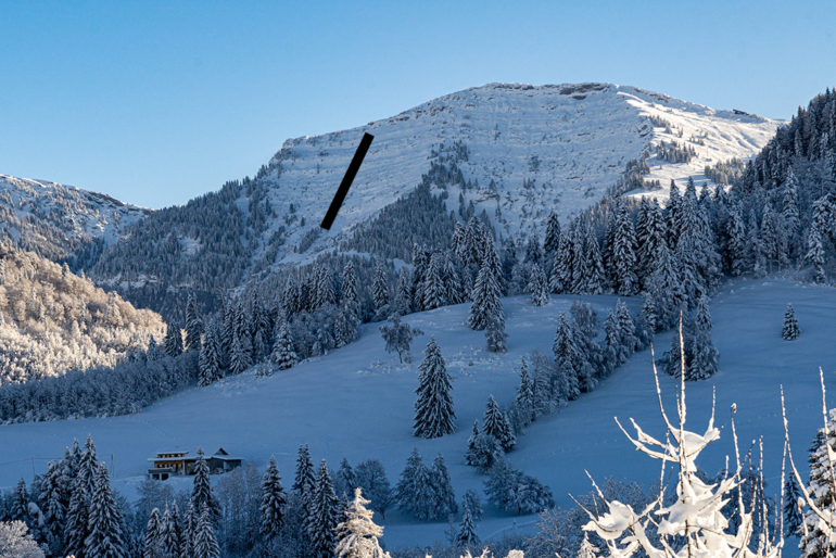 Die schwarze Linie zeigt die legendäre Farnach-Route am Hochgrat, wo Waldi seine legendäre Skiabfahrt machte.